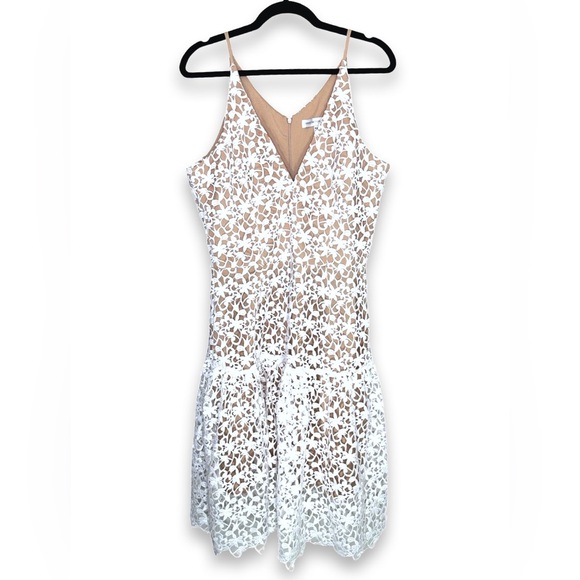 [ DRESS THE POPULATION ] White Lace Overlay Flare Dress : XXL : NWOT - Picture 5 of 10